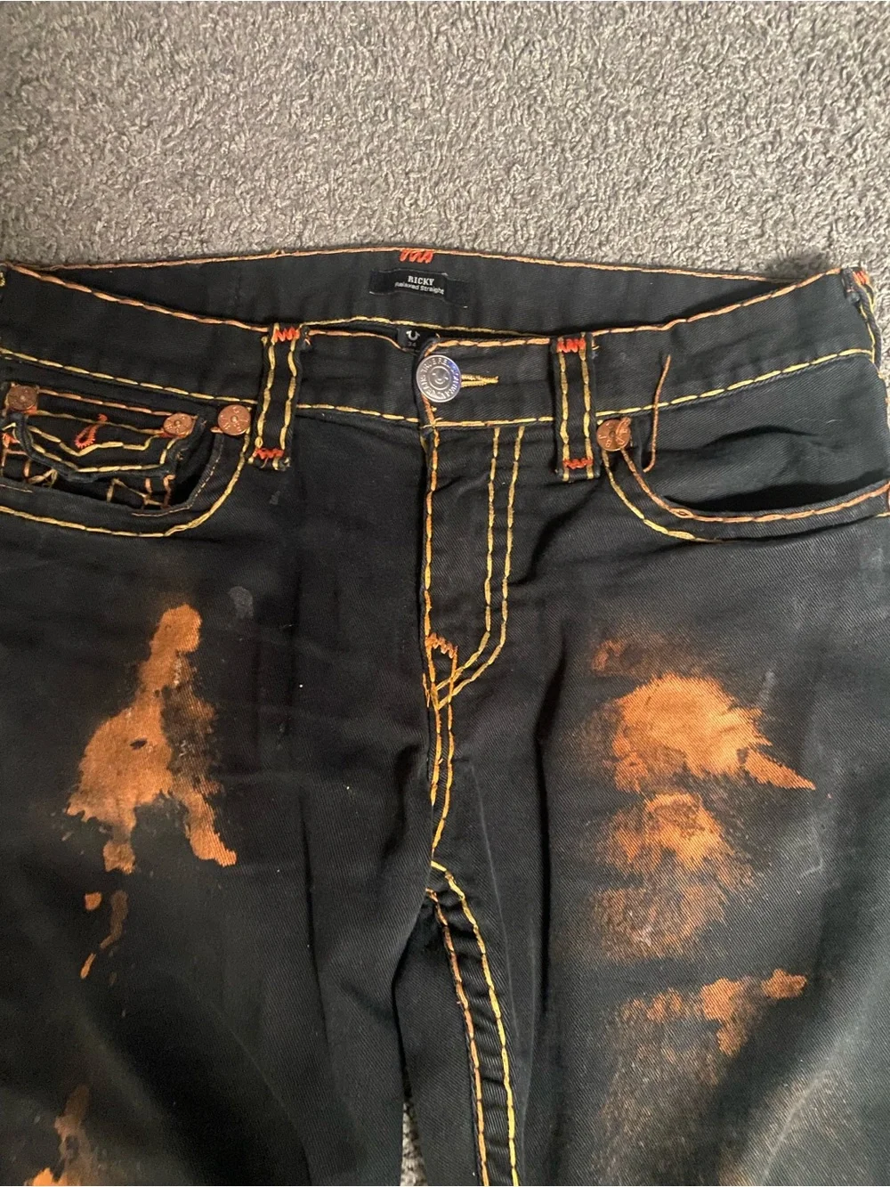 True Religion Men’s Black Jeans with Orange Blob Stitching AND Tigers Size L Men